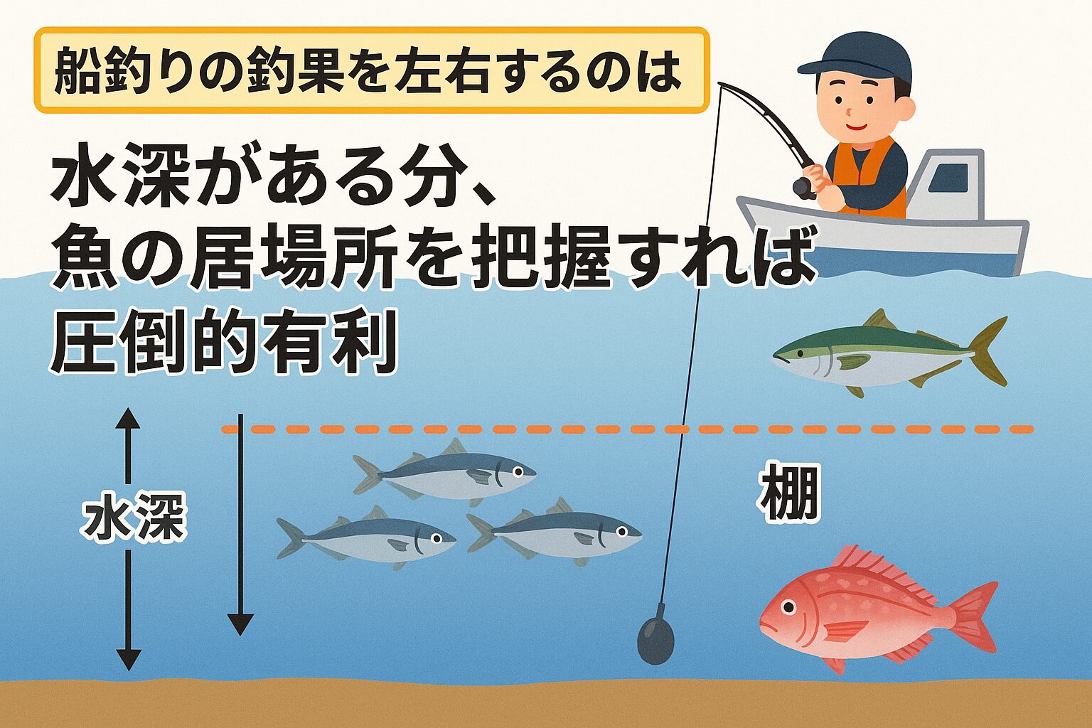 船釣りで釣果を伸ばす最大のポイントは「タナ」。深い海で魚のいる層を正しく把握できれば、他の釣り人より圧倒的に有利になります。釣太郎