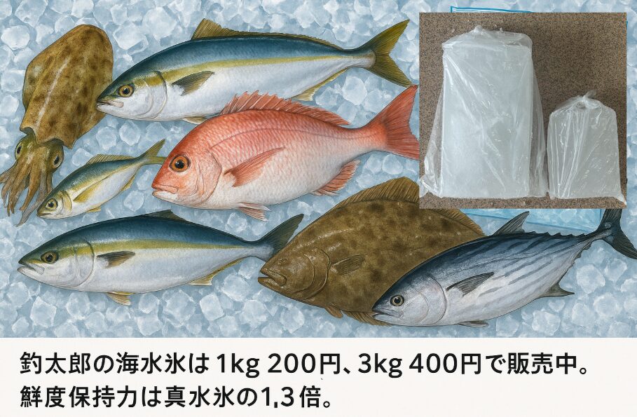 今や釣太郎の海水氷は、ただの氷ではありません。それは、釣り人の皆さんの釣果を最高の状態に保つための「必須アイテム」として、その名を全国に轟かせています。