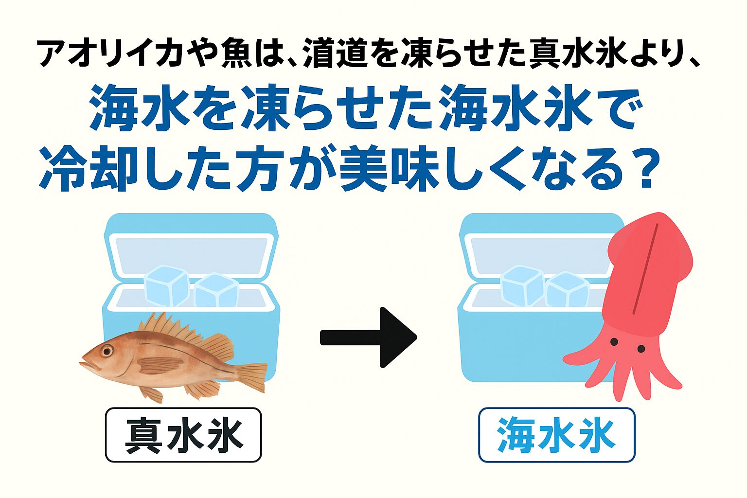 アオリイカや魚の美味しさは、釣った瞬間よりも持ち帰るまでの処理が決定的。氷を真水から海水に変えるだけで、鮮度・旨味・見た目が一気にランクアップします。釣太郎