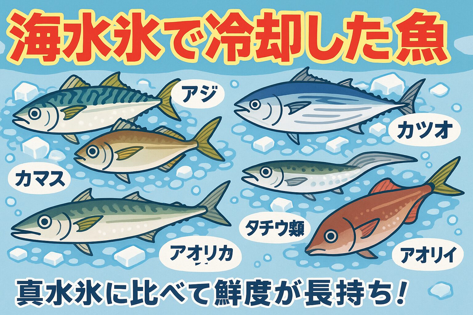 魚の美味しさは釣った瞬間よりも持ち帰るまでの処理が7割を左右します。AIの数値比較でも、海水氷は真水氷に比べて・鮮度保持力:約30%アップ・旨味保持率:約25%アップ・見た目維持:約2倍長持ち。釣太郎