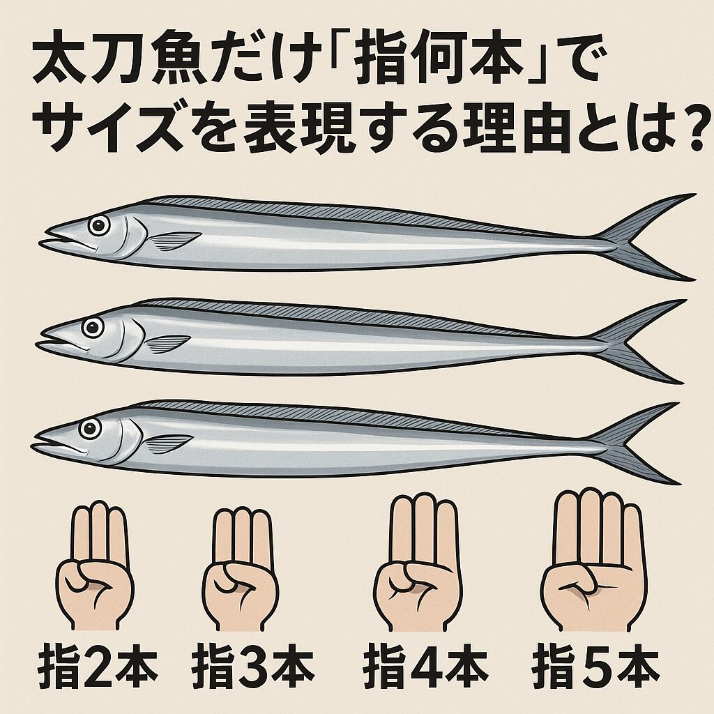 太刀魚だけ「指何本」でサイズを表現するのは、細長い体型ゆえに長さだけでは価値が伝わらないからです。釣太郎