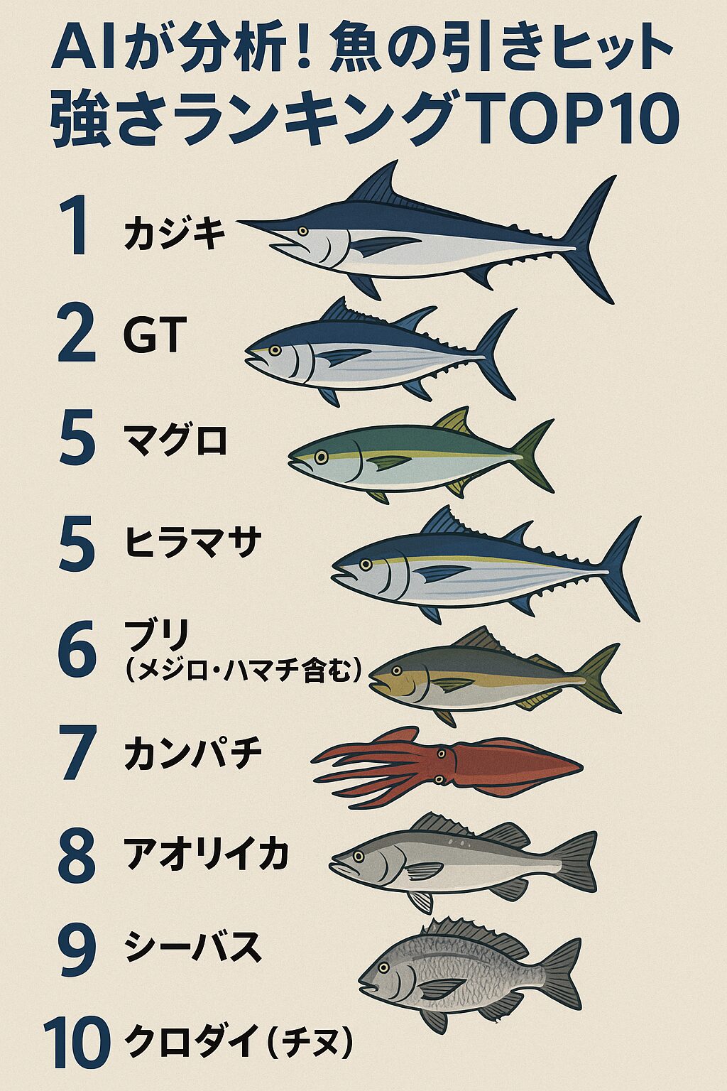 AIが分析！魚の引きヒット時の強さランキングTOP10。釣太郎