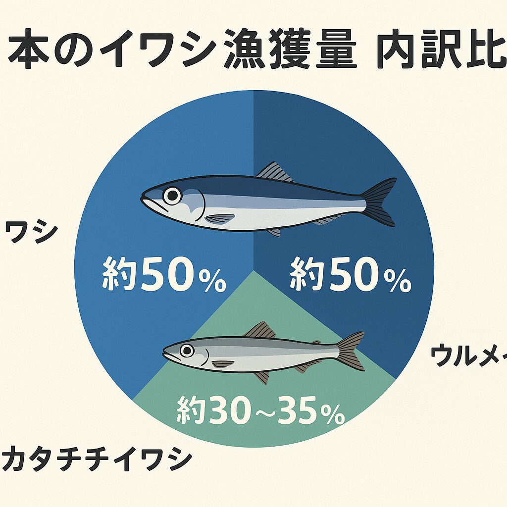 日本のイワシ漁獲量はマイワシが約半分を占めるのが基本。カタクチイワシが約3割、ウルメイワシは1割前後。釣太郎