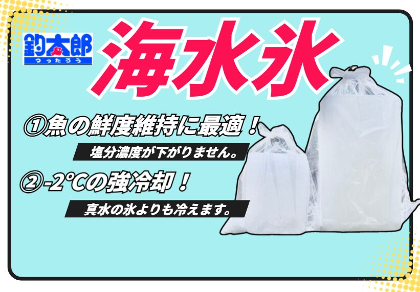 海水で作った海水氷は、海の魚とアオリイカを素早く・やさしく・均一に冷やせる万能ツールです。釣太郎