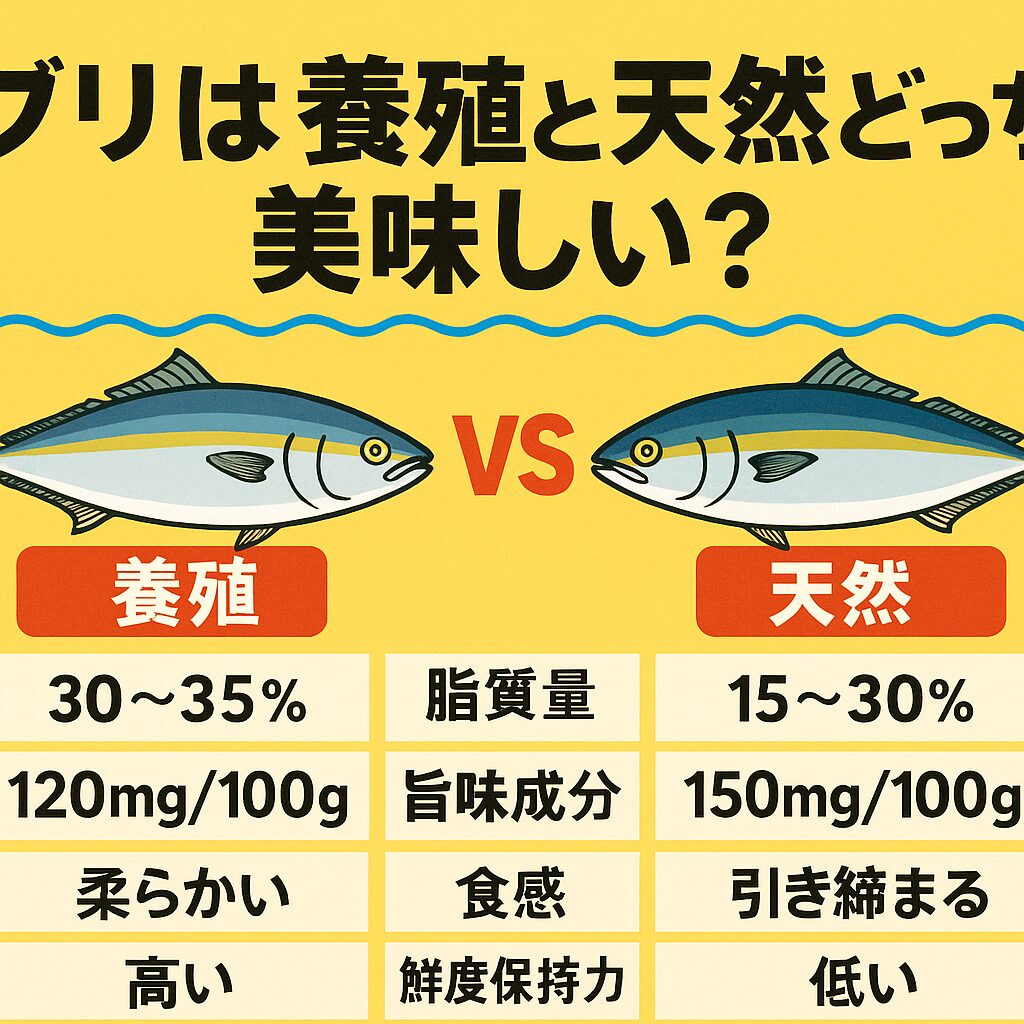 ブリは養殖と天然どちらも一長一短。化学的に見ても「脂」「旨味」「鮮度」において、両者は拮抗しています。天然は冬に最高の旨味を発揮するプレミアム魚。釣太郎