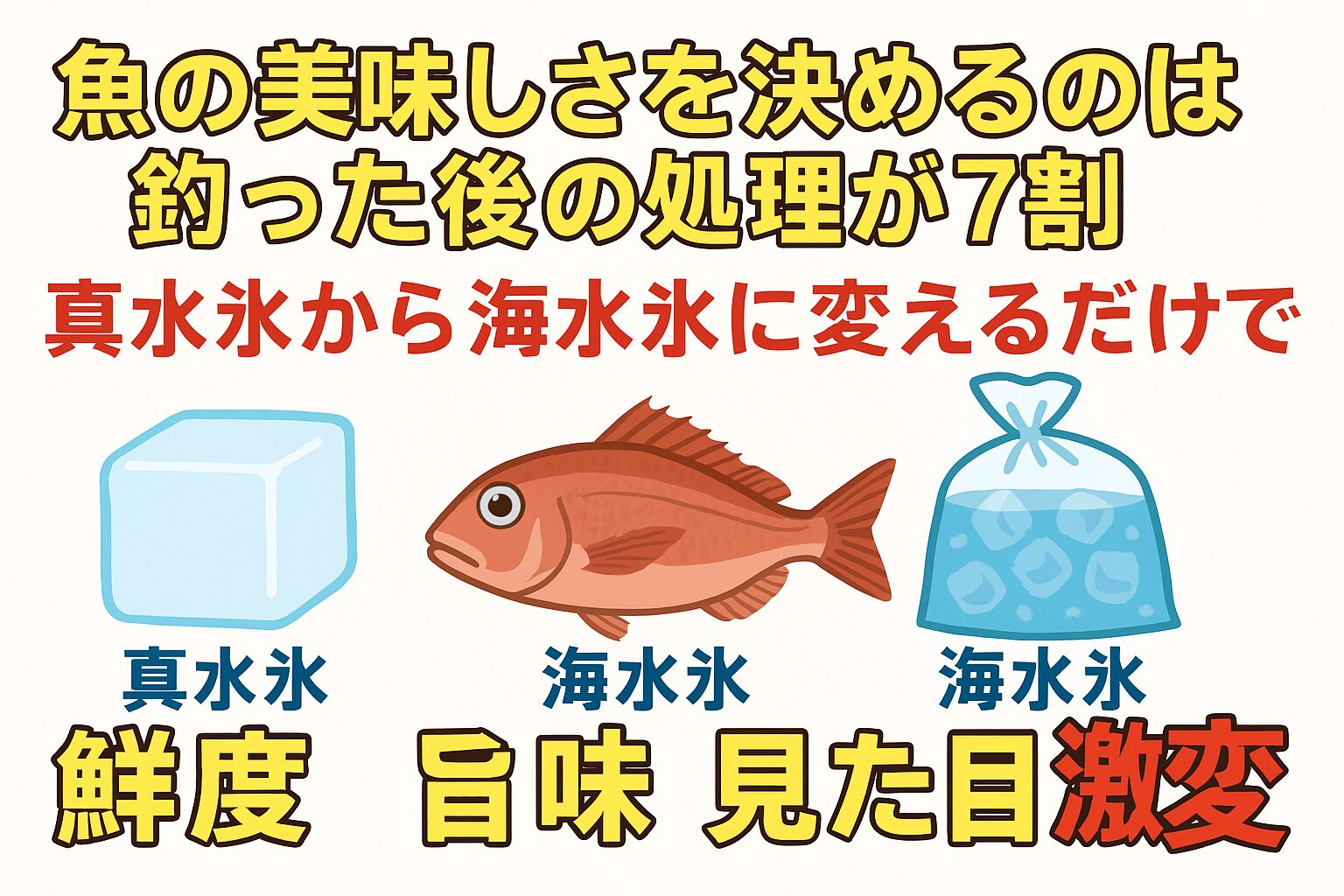 魚の美味しさは、釣った瞬間よりも持ち帰るまでの処理で決まります。氷を真水から海水に変えるだけで、鮮度・旨味・見た目が一気にランクアップ。釣太郎
