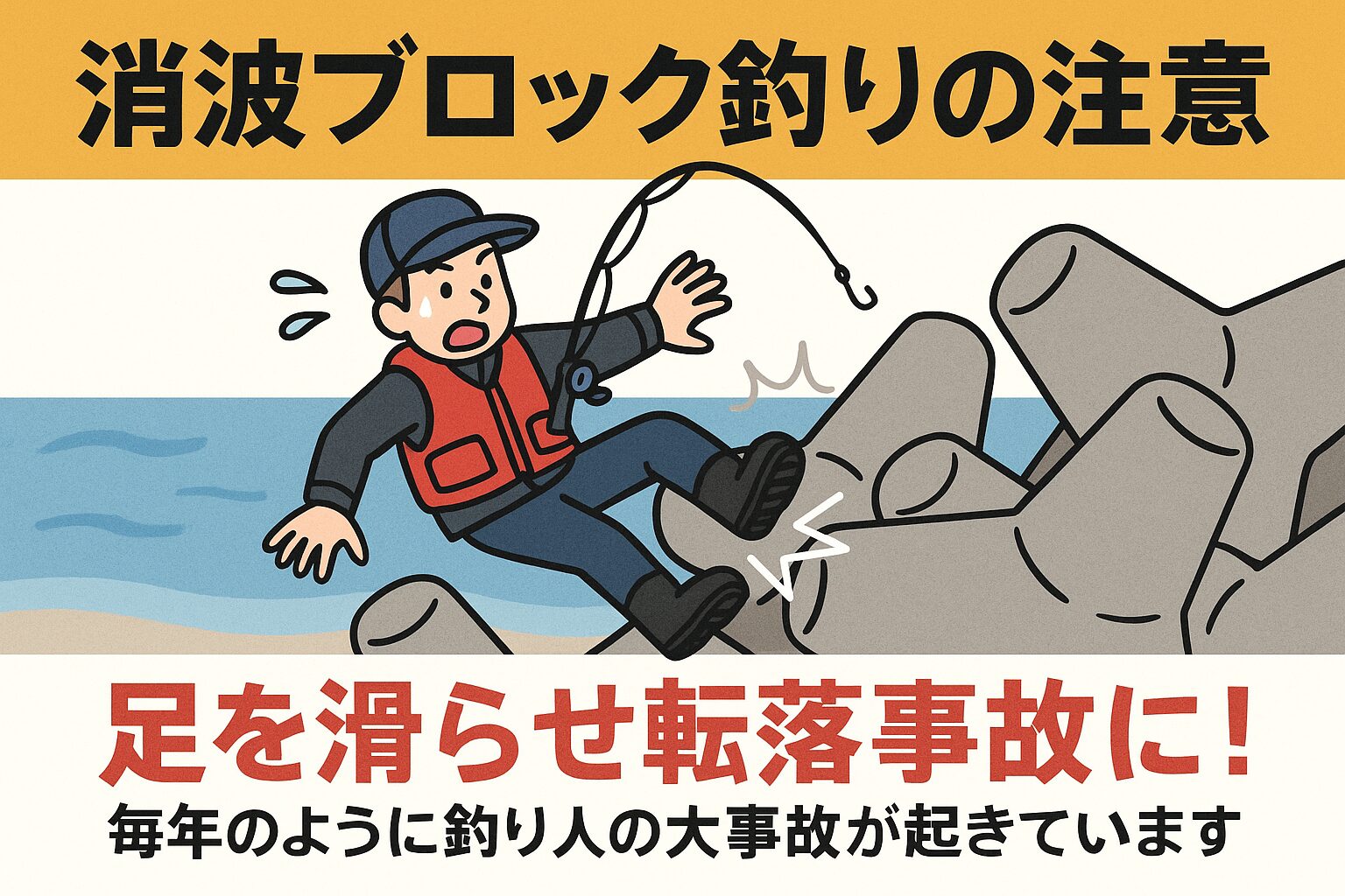 消波ブロックでの釣りは魅力的ですが、転落事故が毎年発生しています。釣太郎