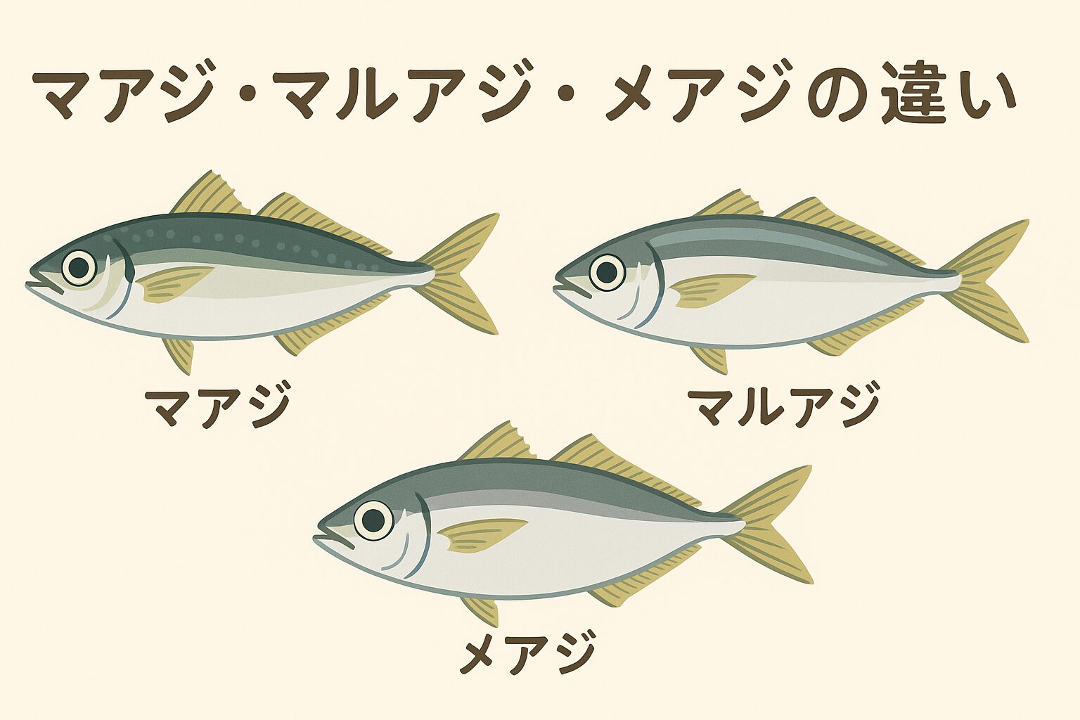 マアジ、メアジ、マルアジはよく似ているが違う魚種。釣太郎