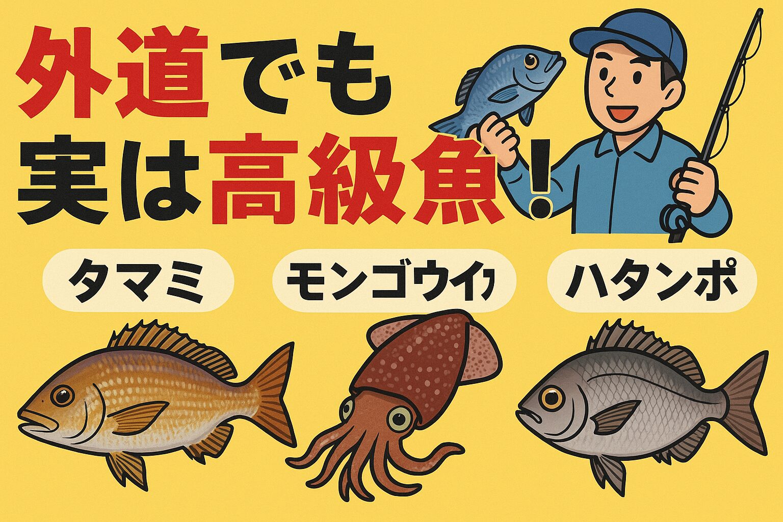 外道魚は「本命ではない」という釣り人の都合で生まれた呼び名にすぎない。
・タマミ・モンゴウイカ・ハタンポなどは市場で高値がつく高級魚であり、食味も抜群。釣太郎