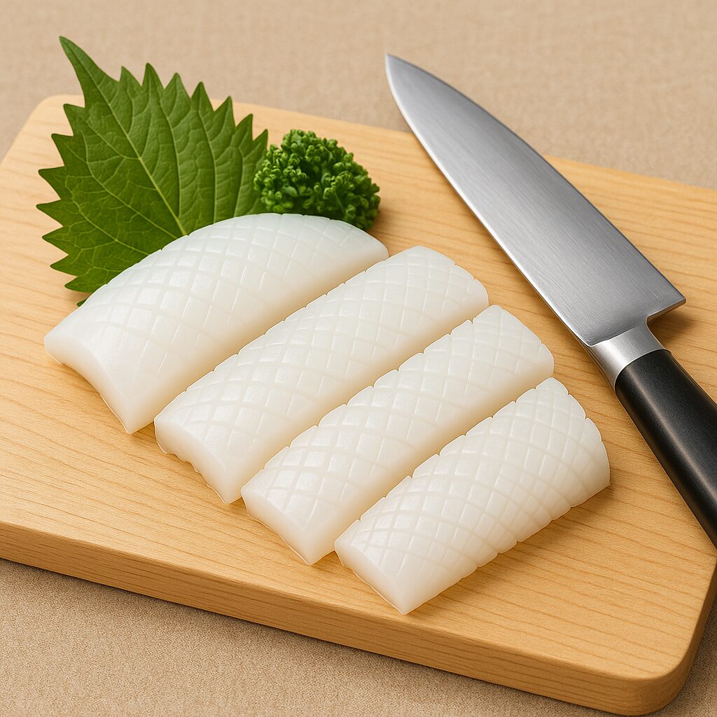 イカ刺身は、飾り包丁を少し工夫するだけで美味しさも見た目も格段にアップします。釣太郎