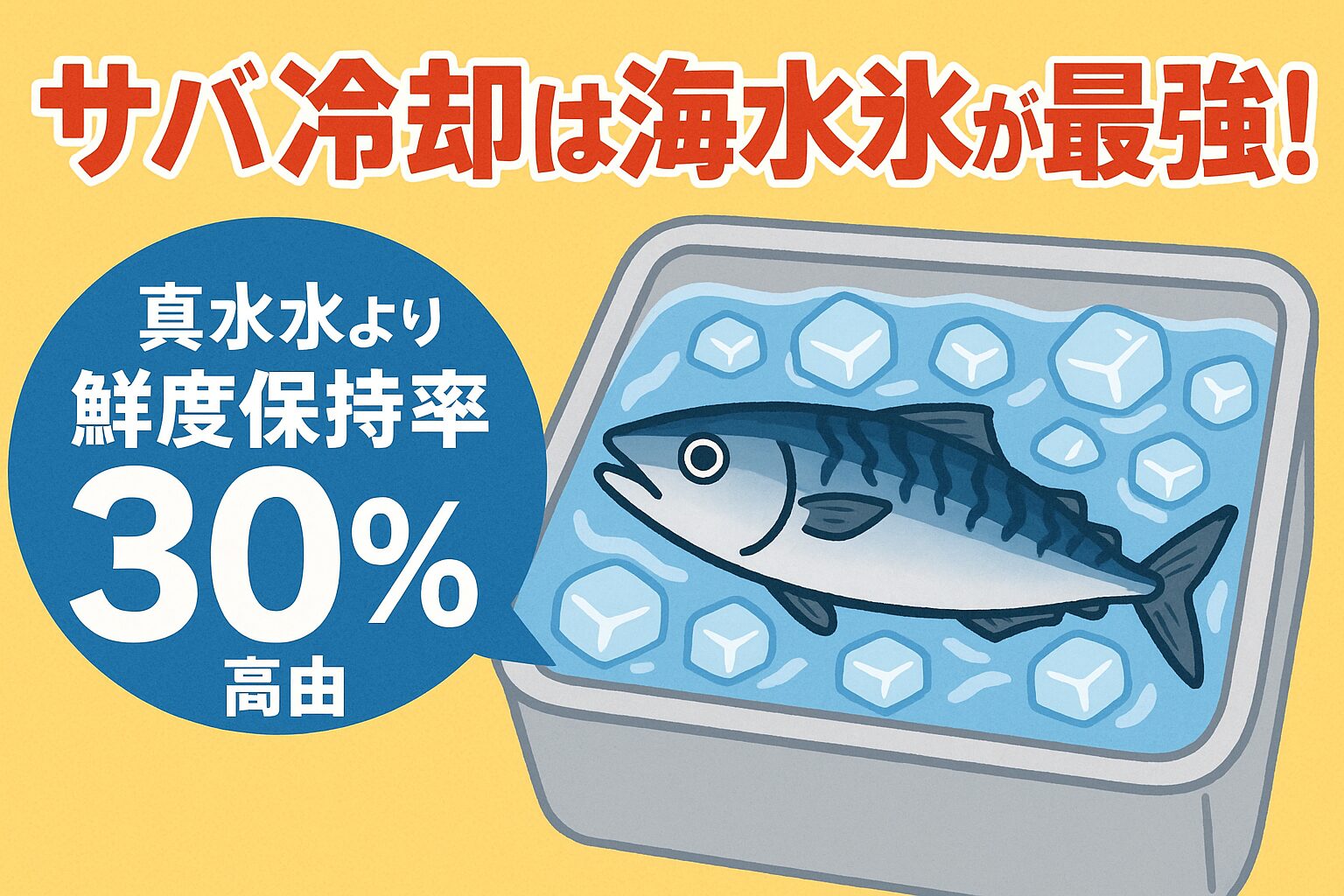 サバの冷却は「時間との勝負」。海水氷は‐2℃前後を保ちながら浸透圧を守り、鮮度・旨味を最大限に維持する。釣り人や飲食店が最高の状態でサバを提供するには、海水氷が圧倒的に有利。釣太郎
