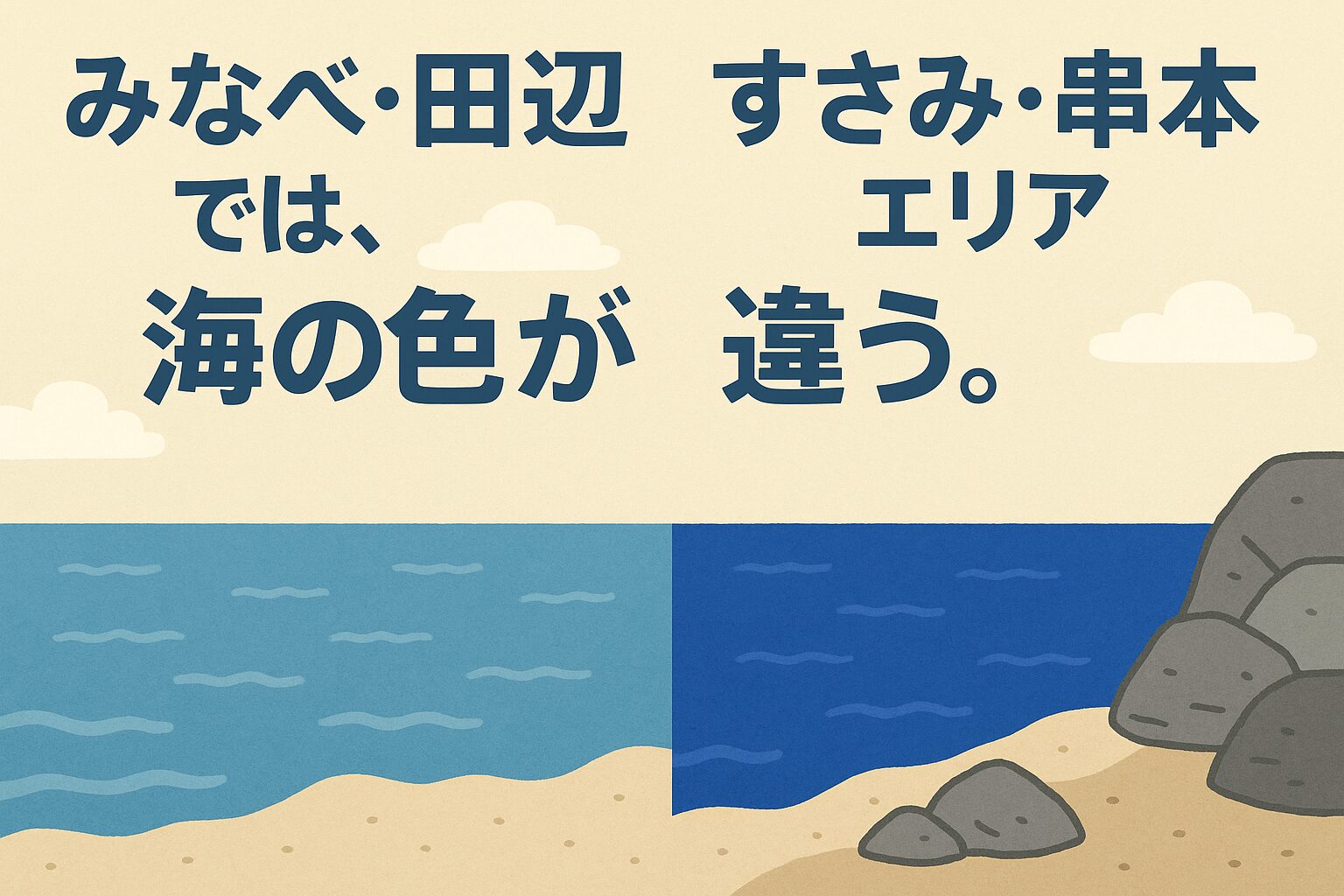 和歌山県みなべ・田辺の海は、穏やかで生命力にあふれた青緑の海。すさみ・串本の海は、透明で力強い青の海。同じ「南紀」でも違う。釣太郎