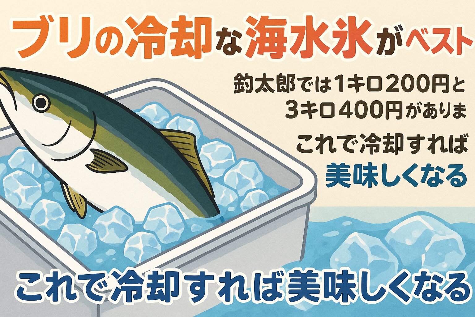 ブリを美味しく保つ最大の秘訣は「釣った直後の冷却方法」。海水氷は急速冷却・ドリップ防止・色ツヤ維持の三拍子が揃った最強の選択。釣太郎