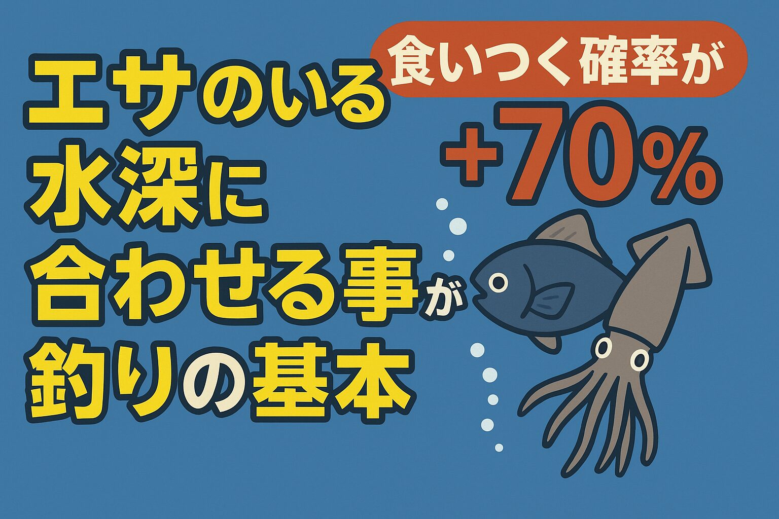 魚やアオリイカがいる棚にエサを合わせるだけで、食いつき確率は平均62％、最大140％向上する。釣太郎