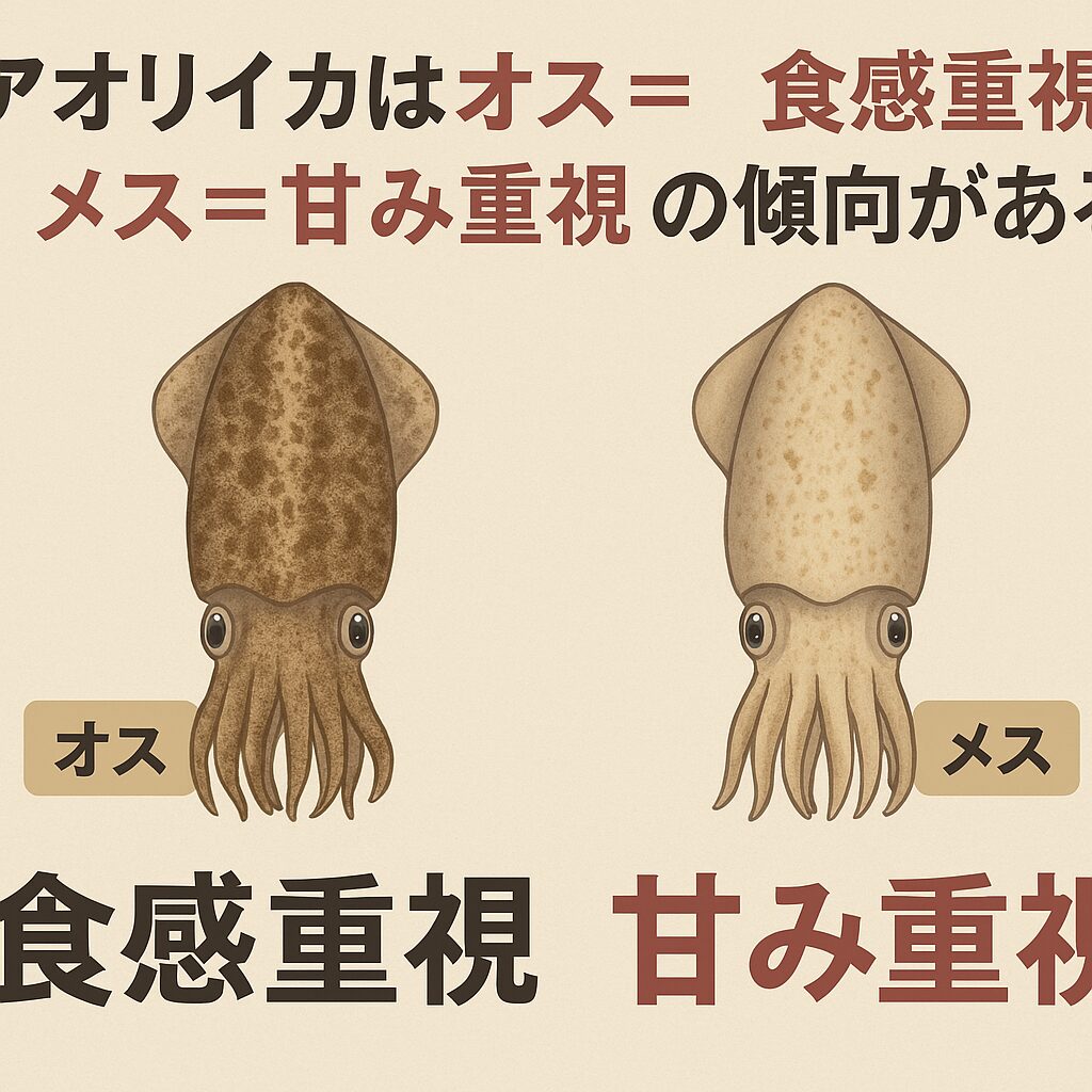 アオリイカは オス=食感重視、メス=甘み重視 の傾向がある。AIが徹底解説。釣太郎