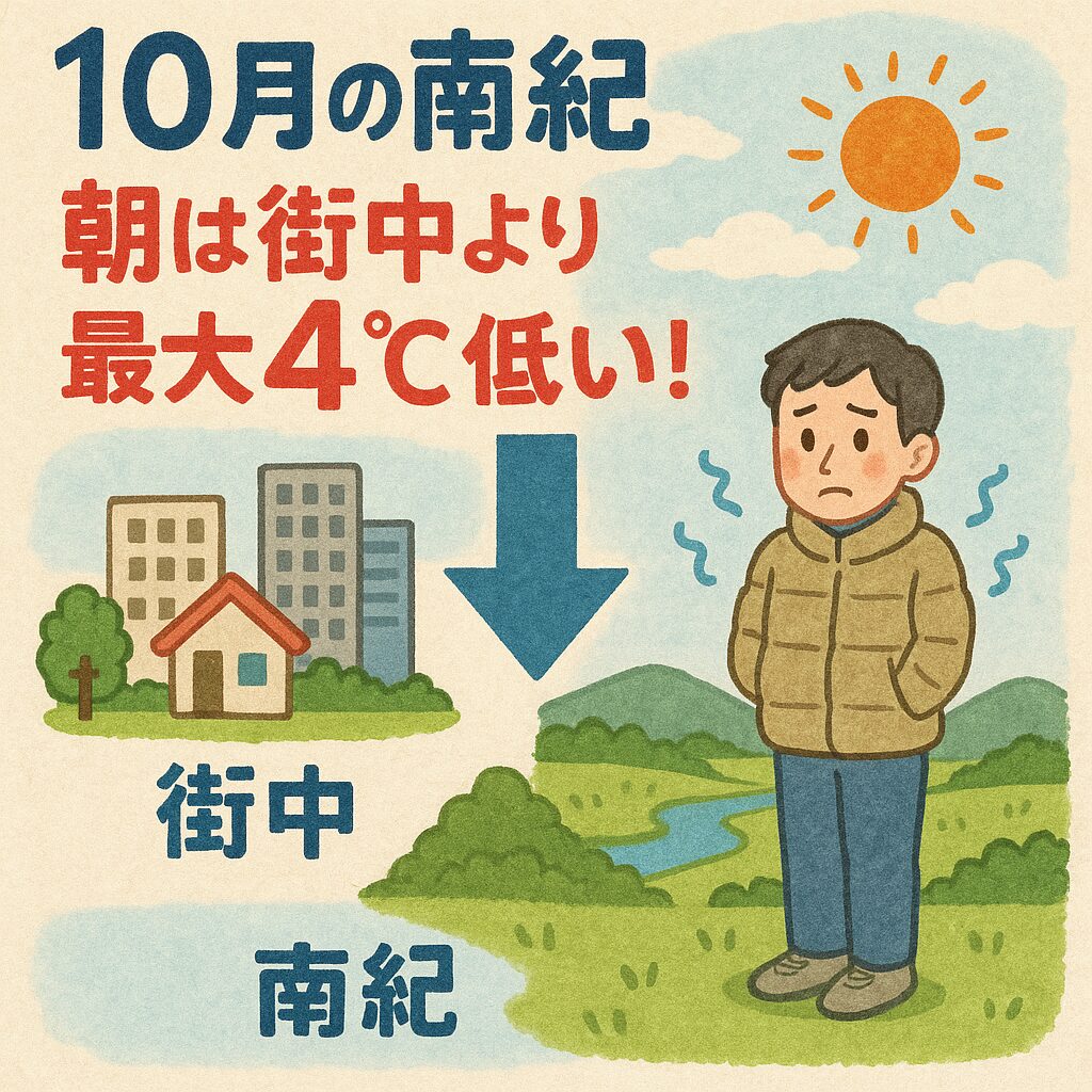 10月の南紀は、日中は快適でも早朝は街中より最大4℃低いことがあります。釣太郎