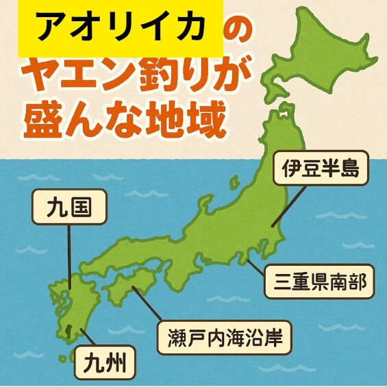 アオリイカのヤエン釣りは紀州が発祥で本場ですが、四国・九州・伊豆・三重・瀬戸内など全国に拡大しています。釣太郎