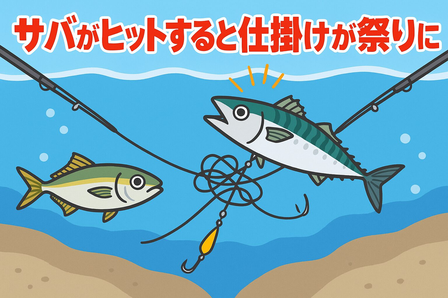 サビキ釣りの大敵「お祭り」。その原因が、サバの「横走り」「ローリング」「追い食い」というパワフルな習性にある。釣太郎