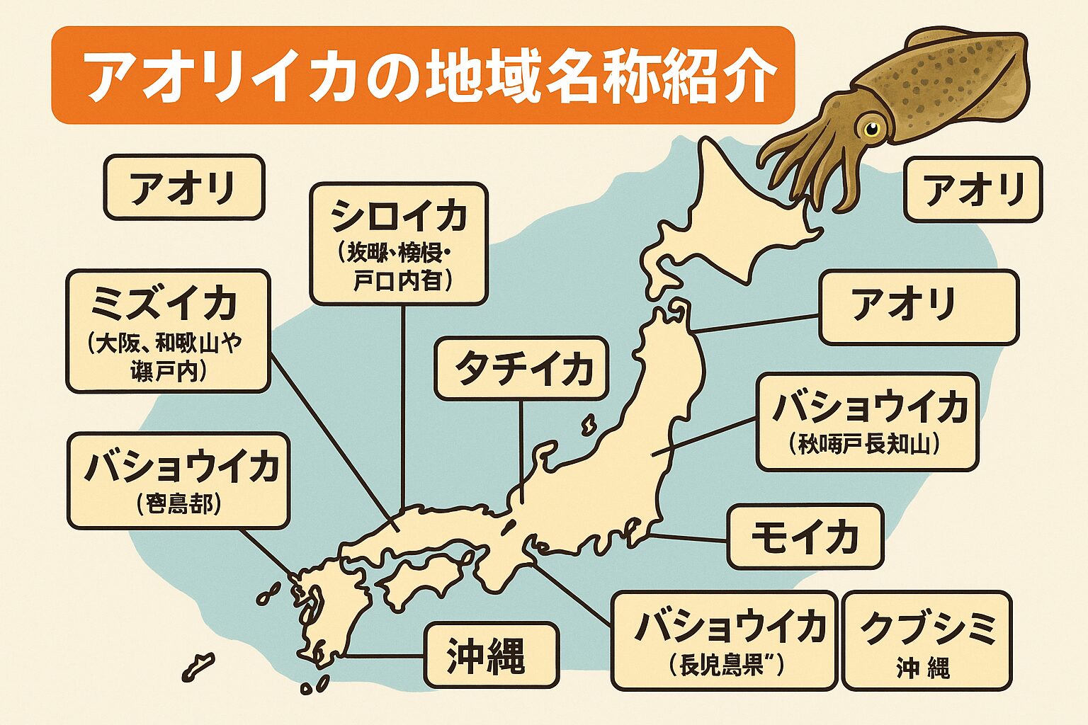 アオリイカは地域によって「タチイカ」「ミズイカ」「モイカ」など、さまざまな呼び名で親しまれています。釣太郎