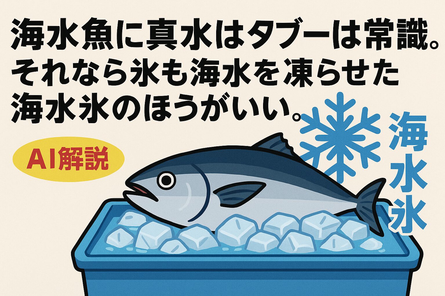 海水魚に真水はタブー。氷も海水氷を選ぶことで鮮度・旨味・見た目が格段にアップ。 ・釣太郎の海水氷（1キロ200円・3キロ400円）は、紀州の黒潮海水を凍らせた天然仕様。