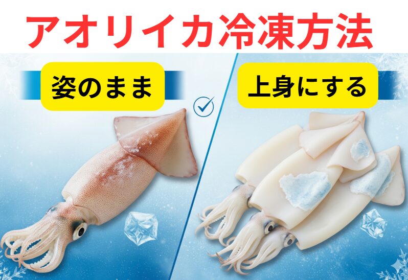 アオリイカの美味しい冷凍保存のポイント。美味しさを重視するなら「姿のまま冷凍」がおすすめ。釣太郎