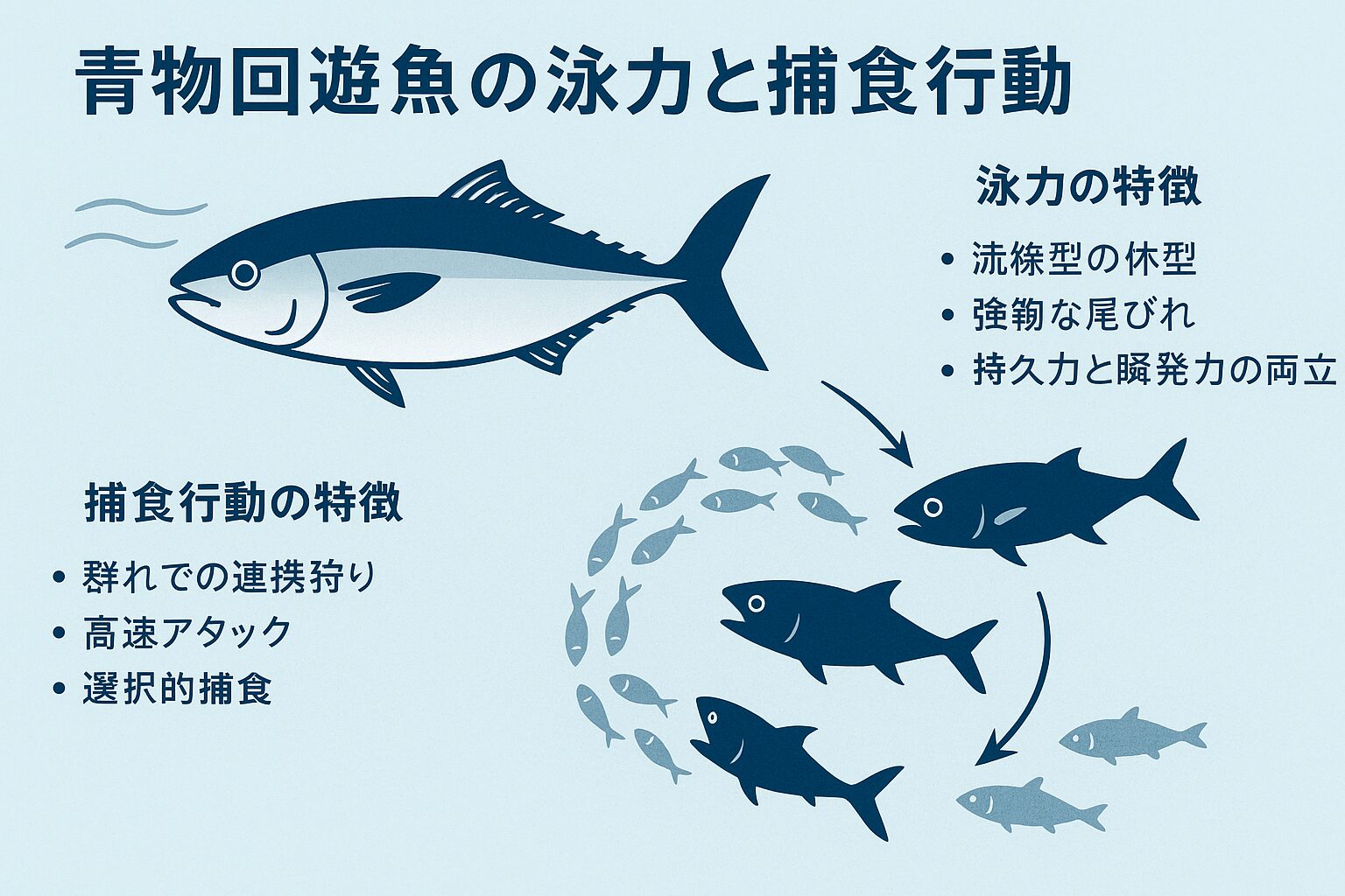 青物回遊魚の強烈なファイトは、時速50kmにも達する圧倒的な泳力と、それを活かした巧みな捕食行動の賜物。釣太郎