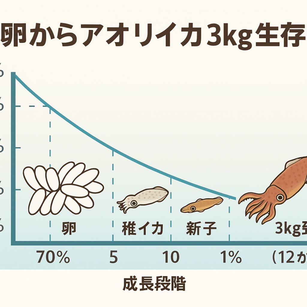 アオリイカ、5,000粒の卵から3kg級に成長するのは、わずか0.05%（2〜3匹程度）。釣太郎