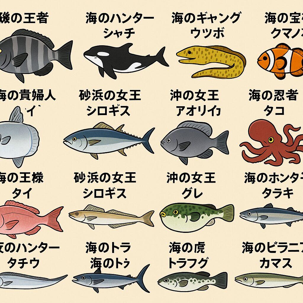 魚や海の生き物には、その姿や性格を反映した数々の異名があります。 「磯の王者石鯛」「海のハンターシャチ」など、有名どころは釣り人なら誰もが知っている言葉。釣太郎