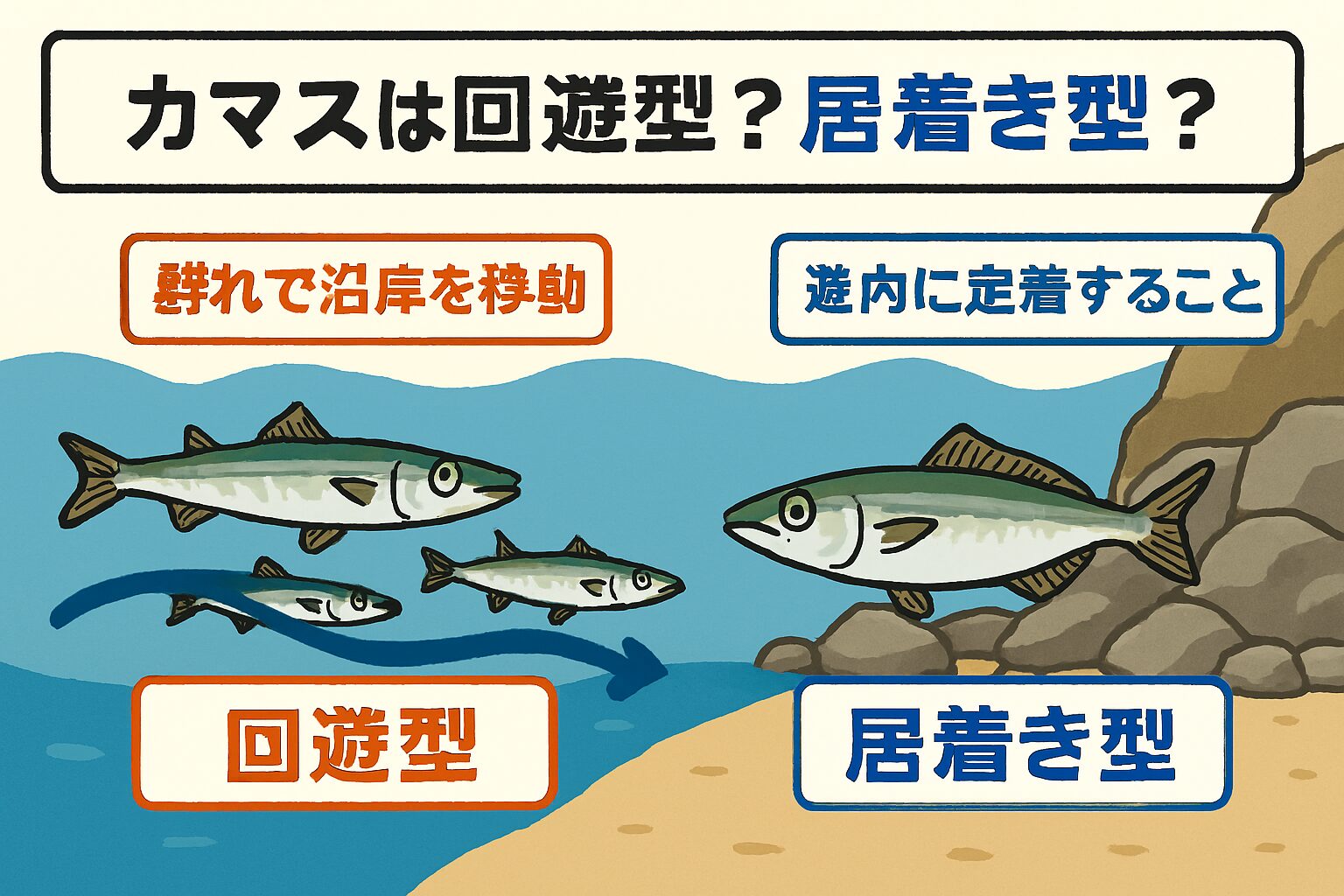 カマスは基本的に回遊型の魚ですが、釣り場によっては居着き型の個体も存在します。釣太郎
