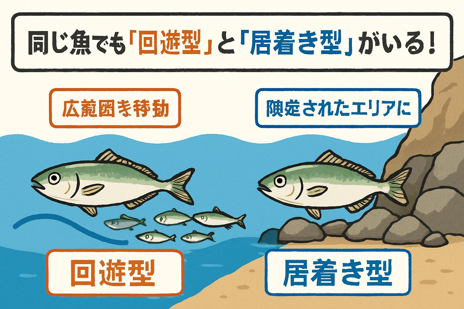 【釣り人必見】同じ魚でも「回遊型」と「居着き型」がいる！その違いと魚種を徹底解説。釣太郎