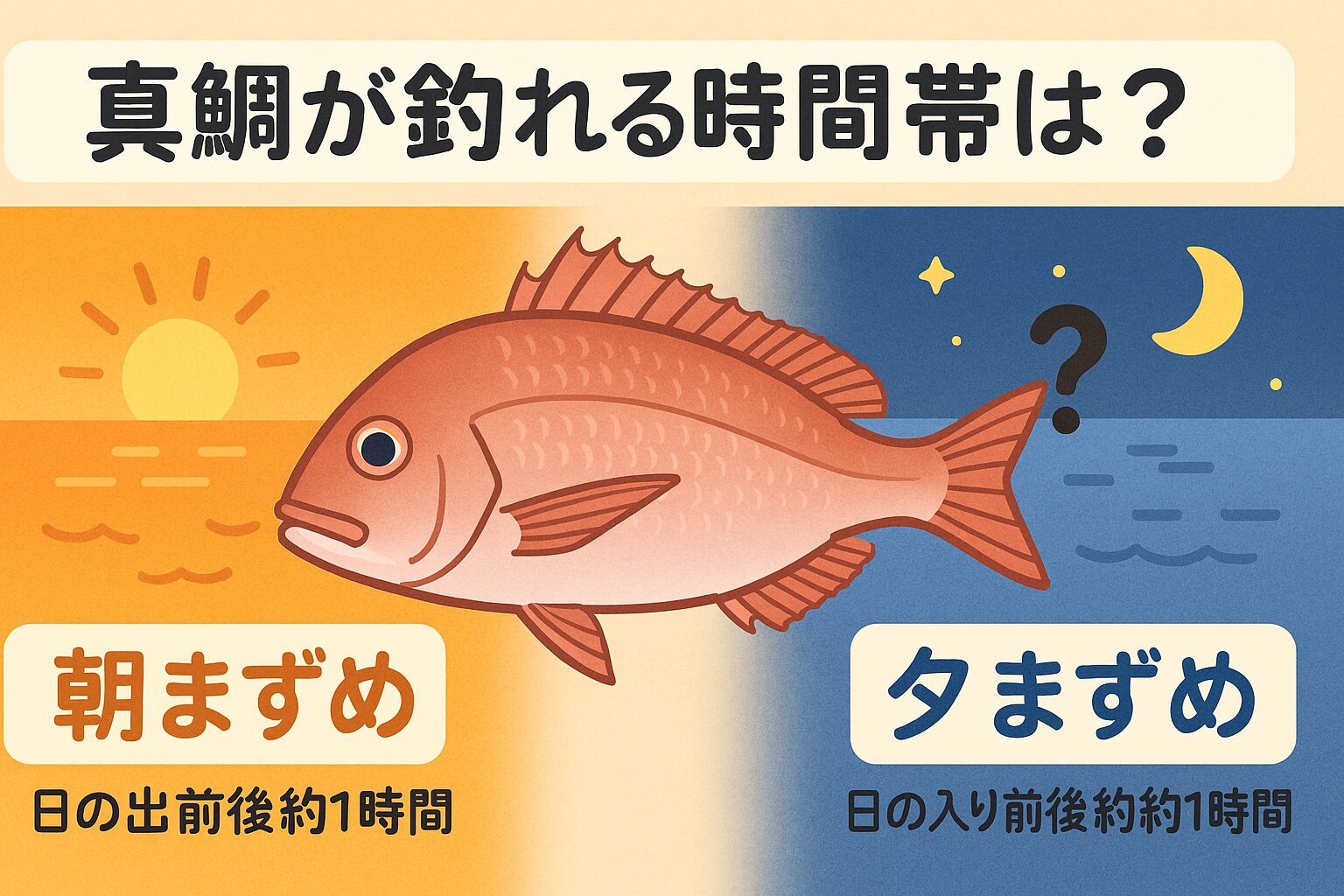「真鯛が釣れる時間帯は？朝まずめ・夕まずめの違いと最適な攻略法」釣太郎
