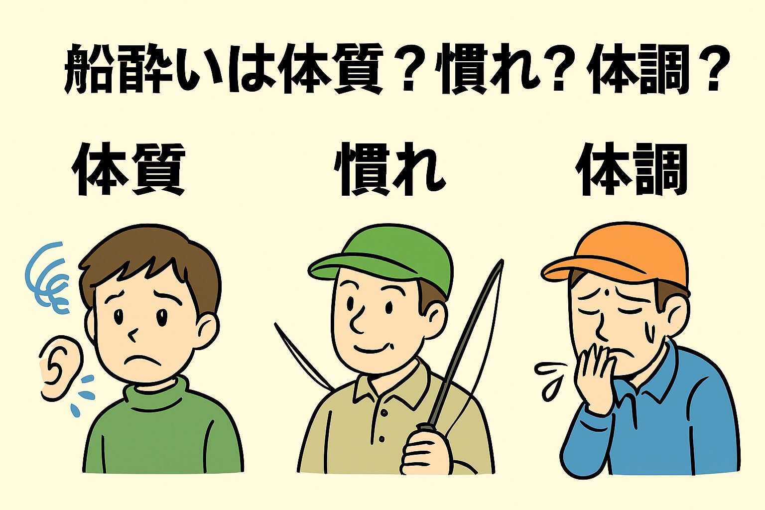 船酔いは「体質＋慣れ＋体調」の三位一体 船酔いは避けられないものではありません。釣太郎