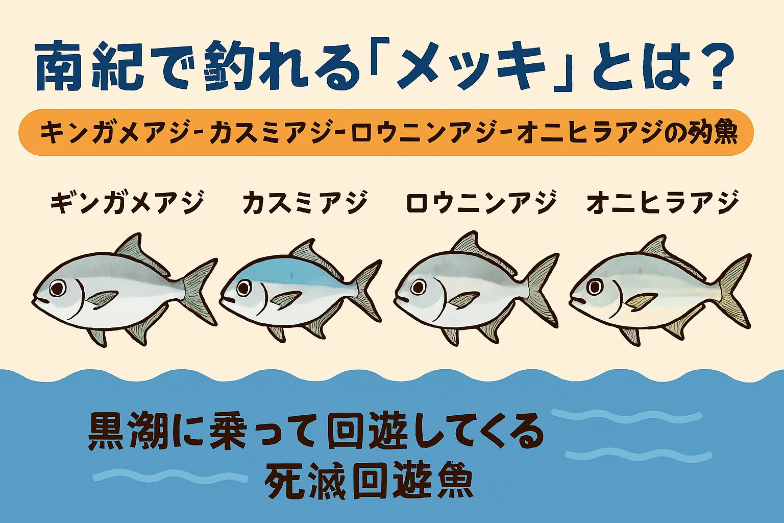 南紀地方で「メッキ」と呼ばれるのは、ギンガメアジ・カスミアジ・ロウニンアジ・オニヒラアジなどのヒラアジ類の幼魚たち。釣太郎