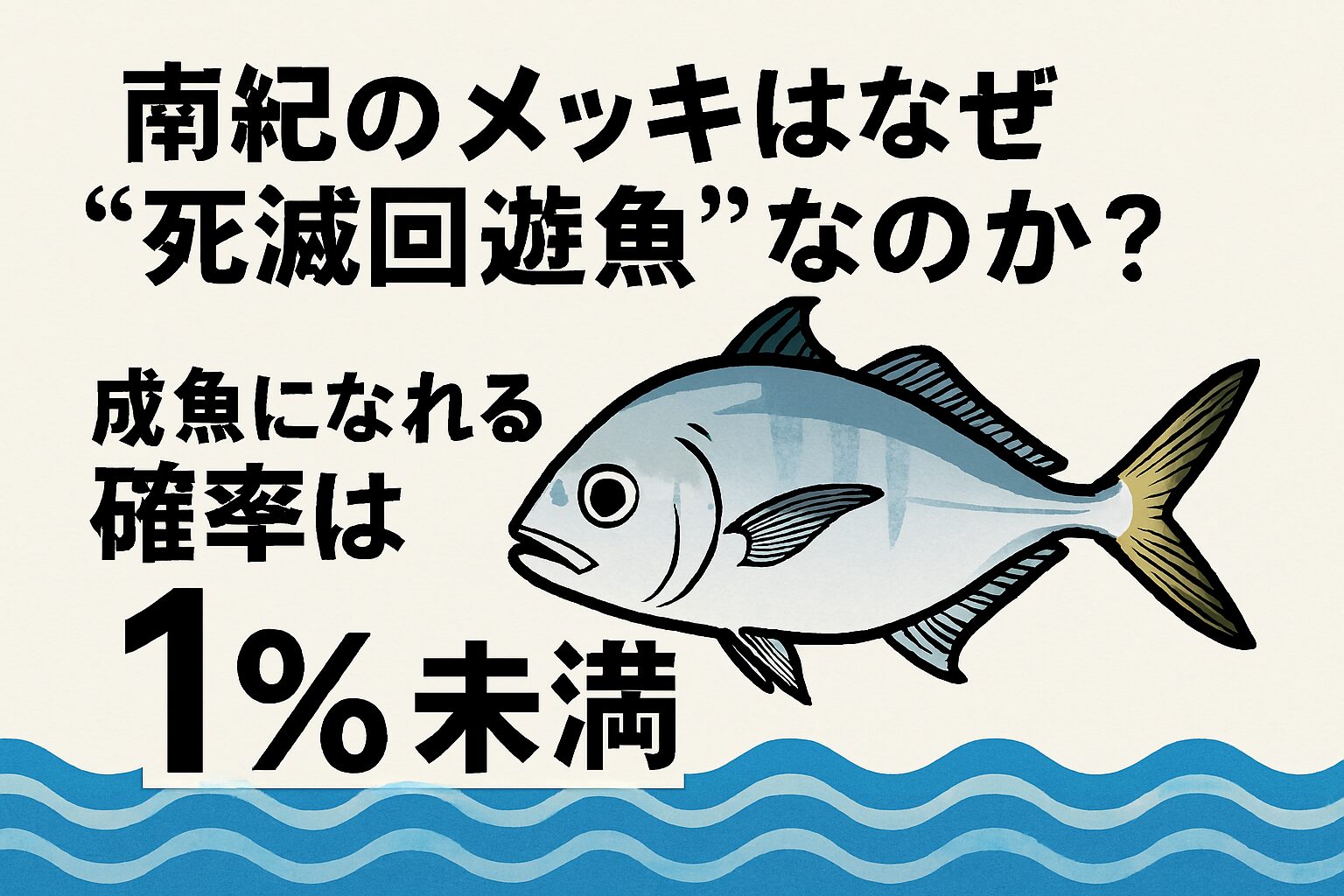 南紀地方に回遊するメッキ（ヒラアジ類の幼魚）が成魚まで成長できる確率は、極めて低く、概ね1％未満と推定されています。釣太郎