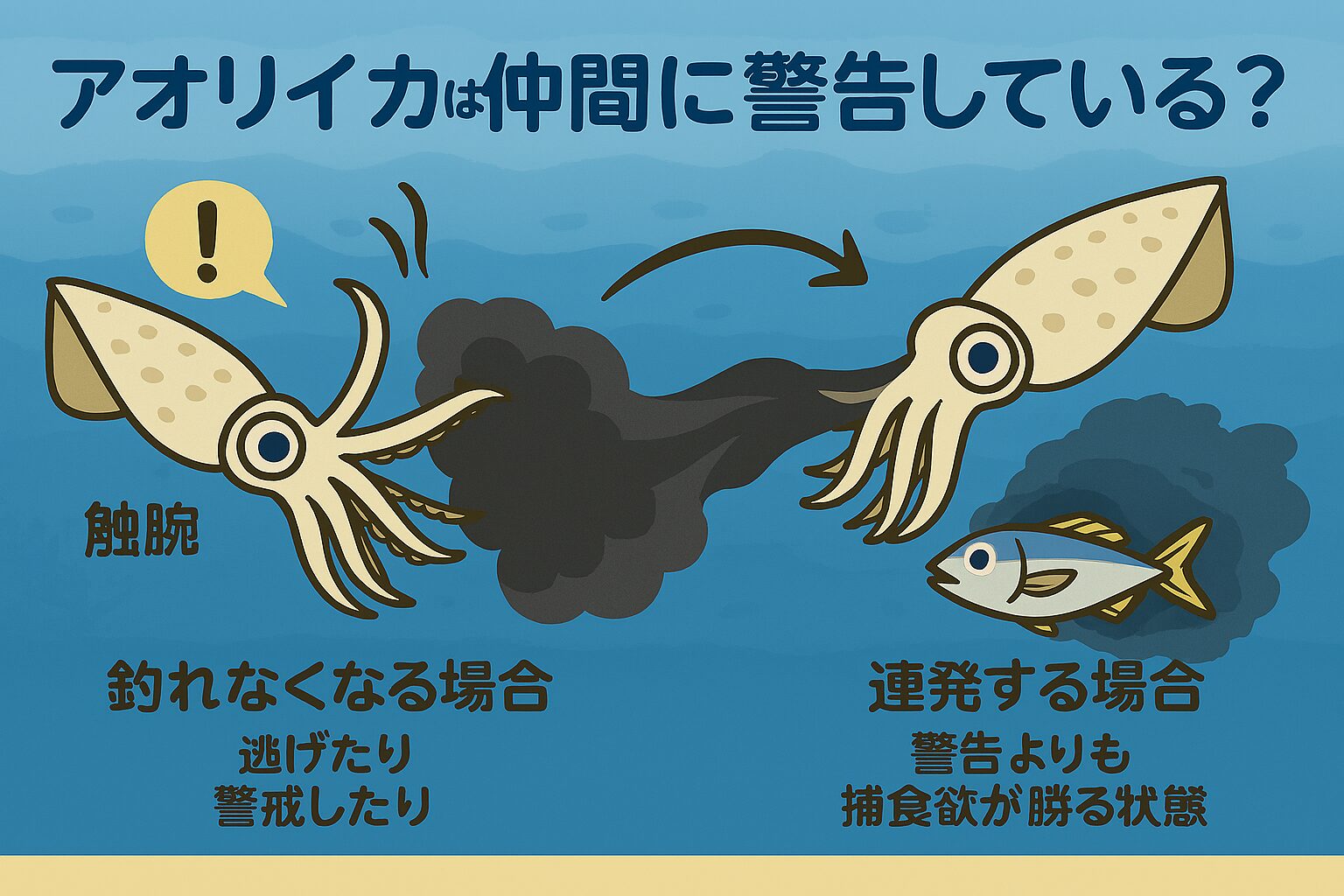 アオリイカが墨を吐くのは、仲間への警告であり、命を守るための本能的行動。釣太郎