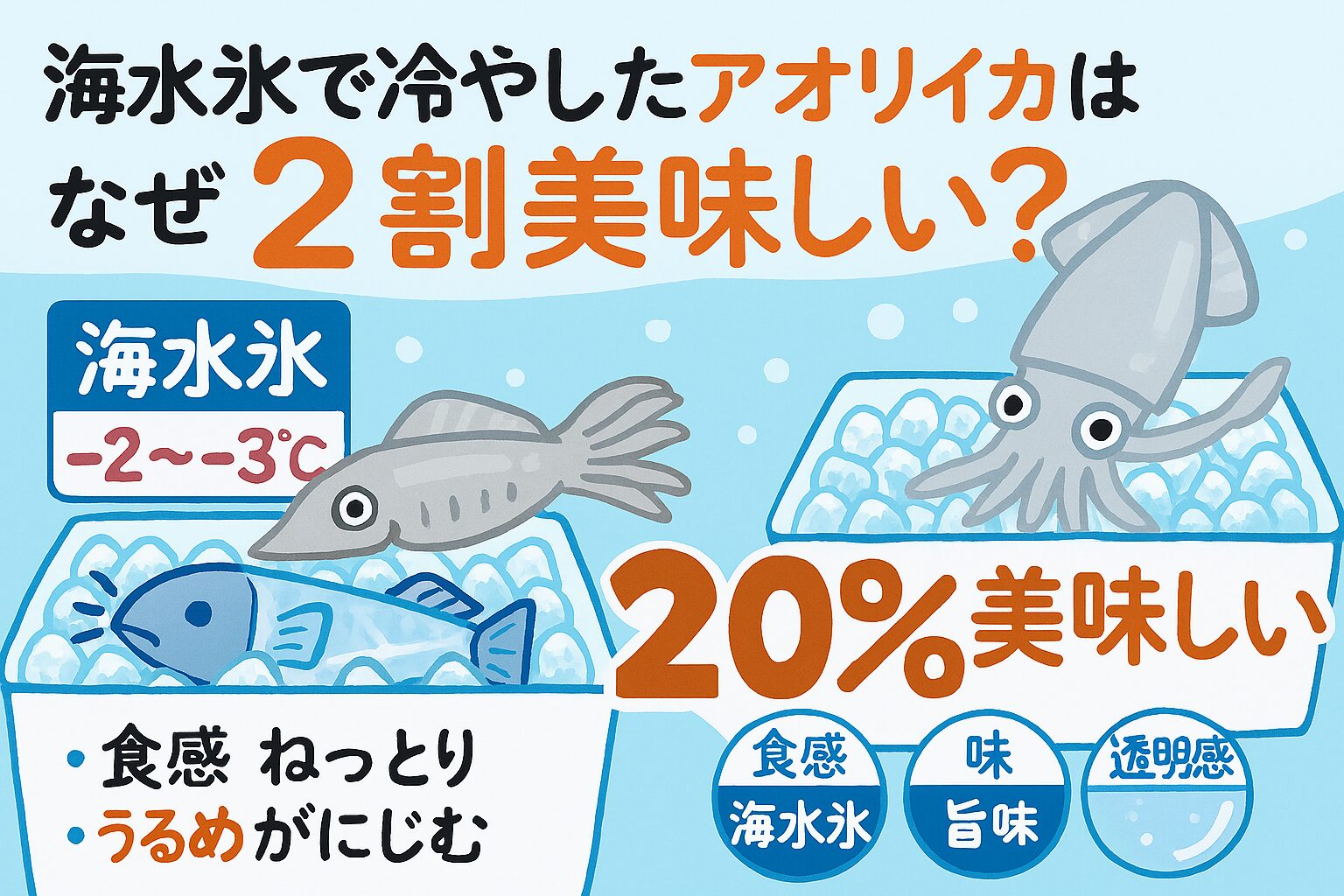 海水氷で冷やしたアオリイカは「2割美味しい」釣太郎