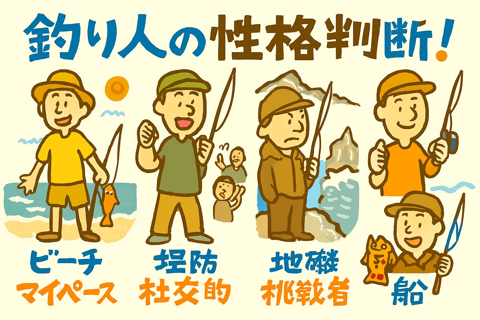 釣り人の性格は釣り場に出る｜ビーチ・堤防・地磯・沖磯・船の違い。釣太郎