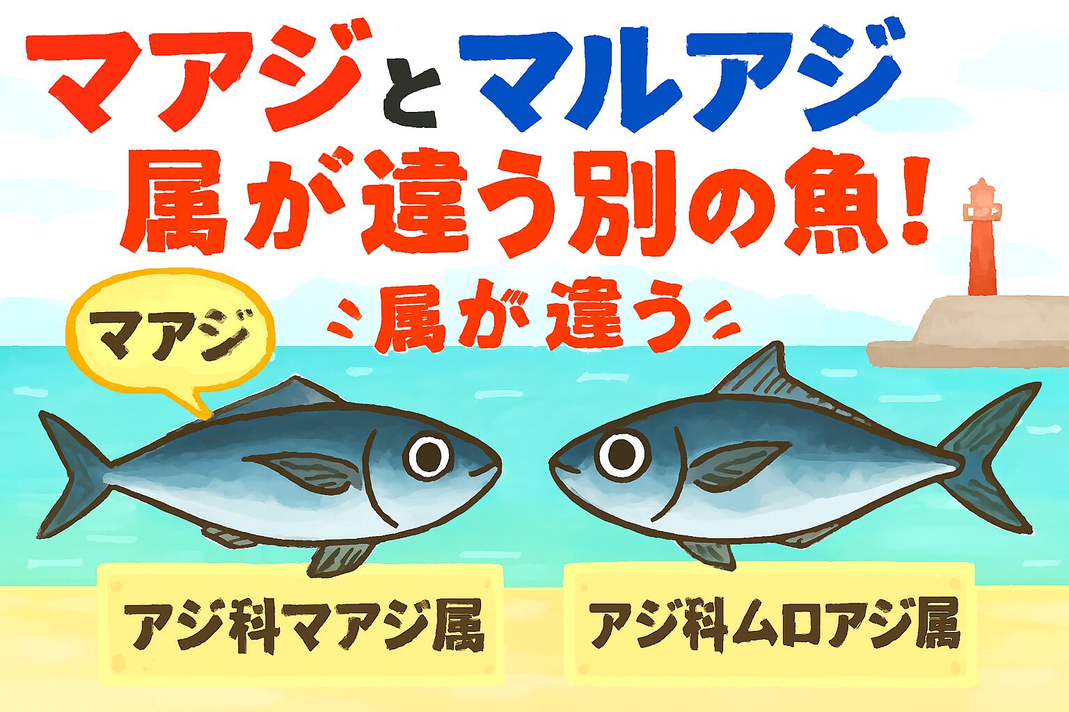 マアジとマルアジは、実は同じ「アジ科」ですが、属が違う別の魚です。 マアジ: アジ科マアジ属 マルアジ: アジ科ムロアジ属。釣太郎