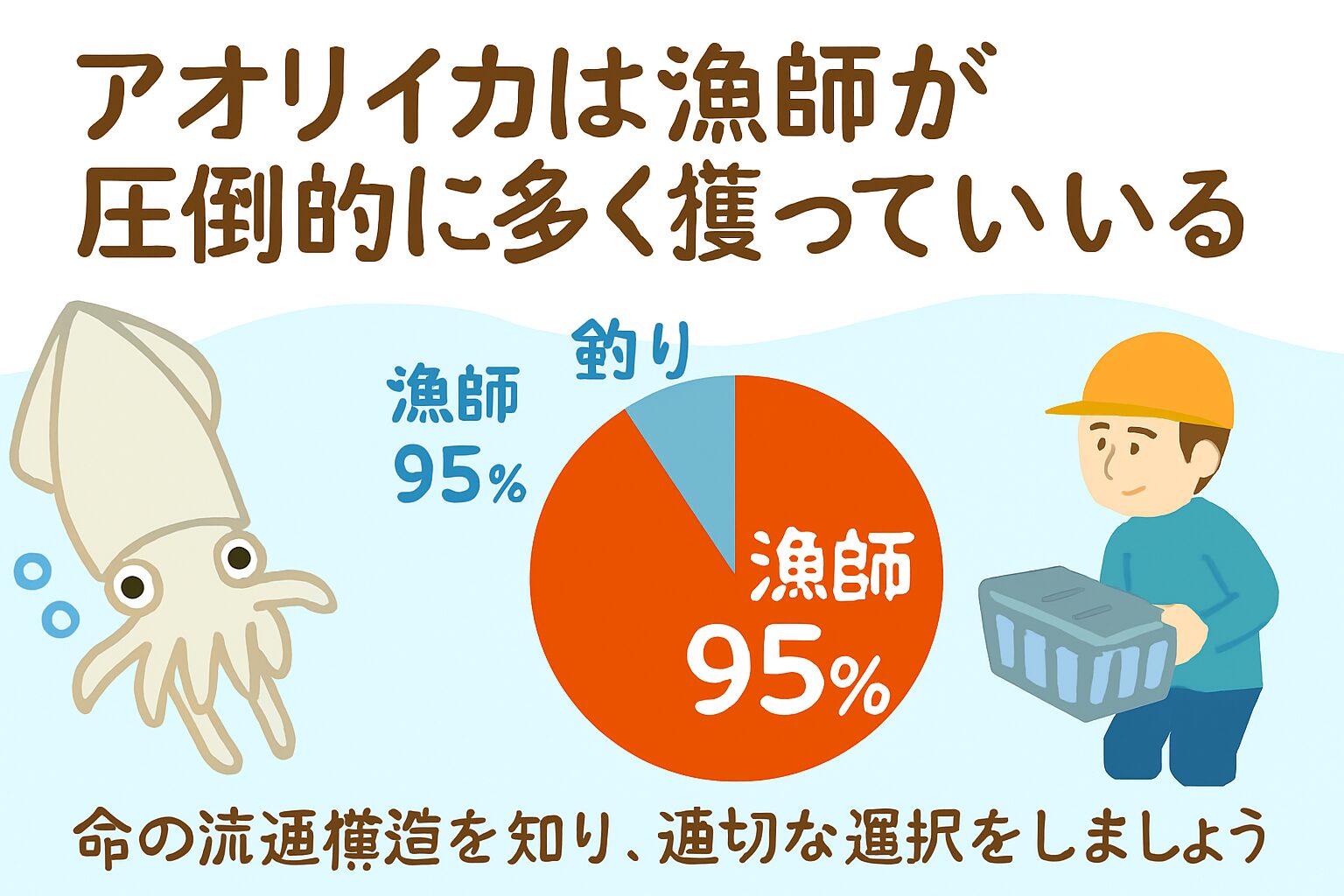 漁獲量の実態｜漁師による漁獲が圧倒的多数 徳島県海部郡沿岸では、年間約40〜160トンのアオリイカが漁師によって漁獲されている。釣太郎