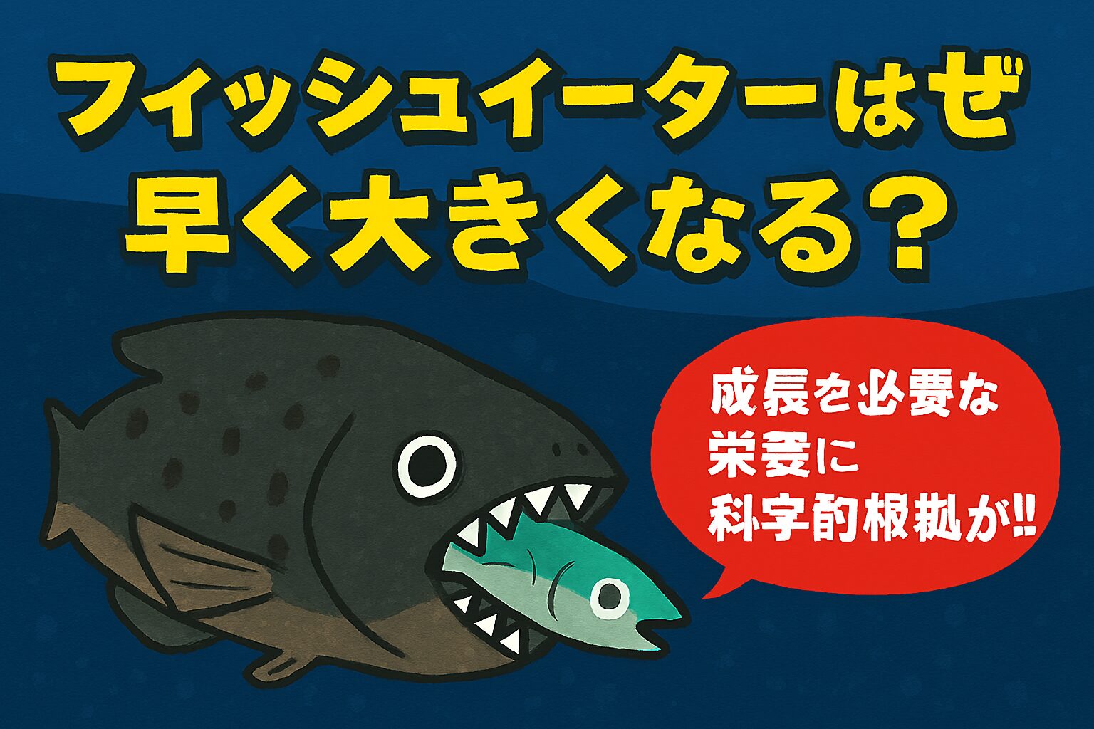 フィッシュイーターは、 ✅ 高栄養な餌を食べる ✅ 消化吸収が効率的 ✅ 食欲旺盛で摂餌量が多い ──という三拍子が揃っているため、他の魚種よりも成長が早い。釣太郎