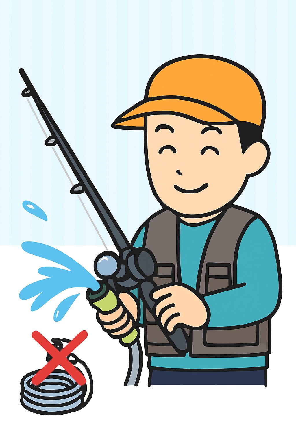 釣太郎では、事前にスタッフへお声がけいただければ、釣行後にホースで道具を洗えるサービス（10分間）をご利用いただけます。