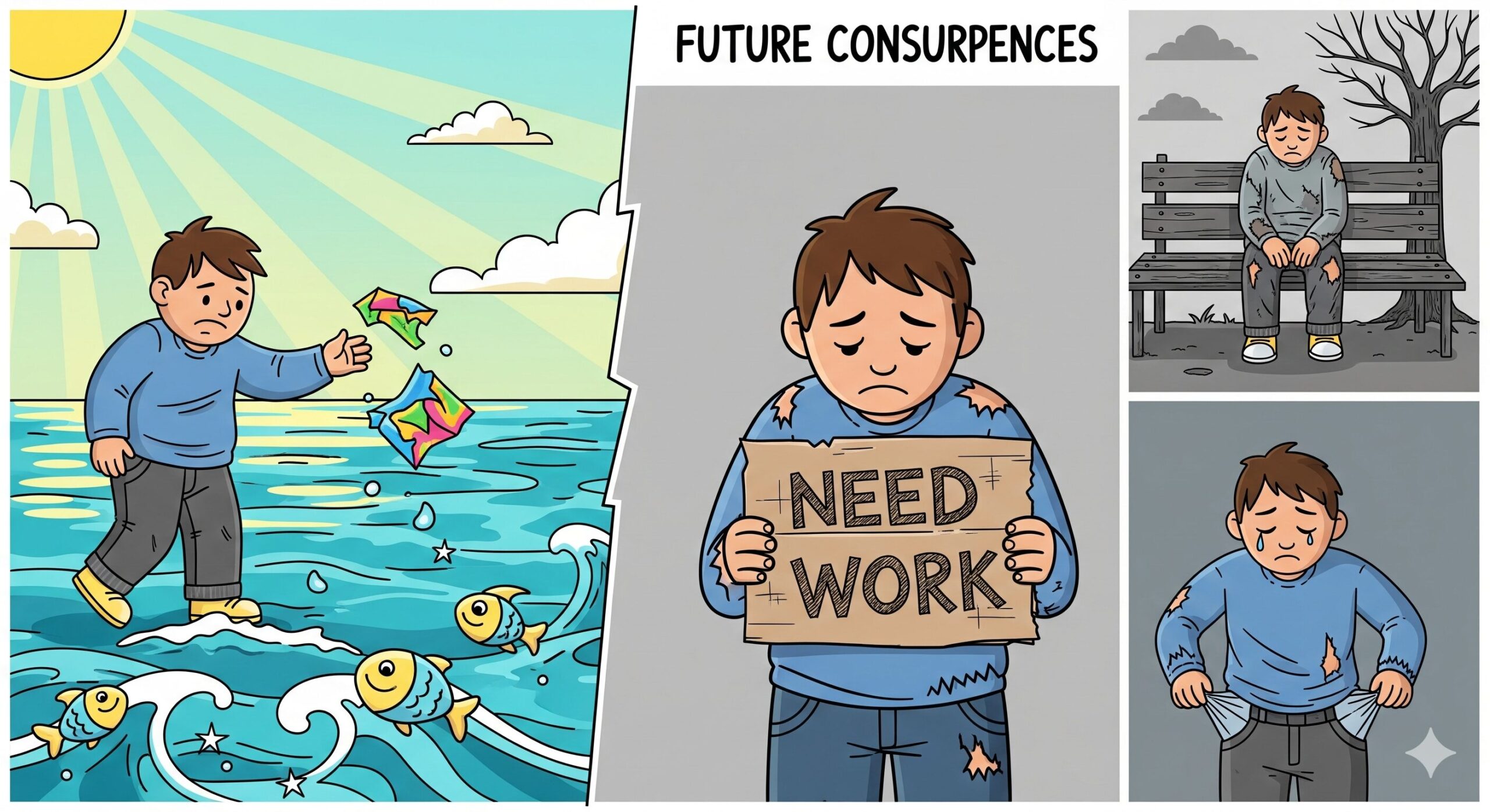 【AIが未来を予測】海にごみを捨てる人の人生運勢シミュレーション。その衝撃の結果.釣太郎