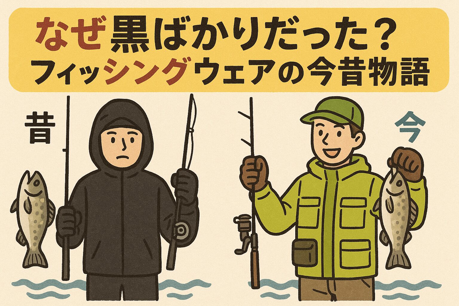 昔の黒一色のフィッシングウェアが高価だったのは、素材の技術的な制約と市場の独占が大きな理由。釣太郎