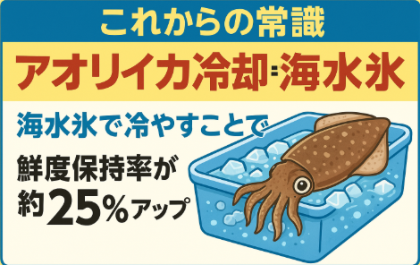 アオリイカの鮮度を保つ最大のポイントは
「釣った瞬間から海水氷で冷やす」ことにあります。釣太郎