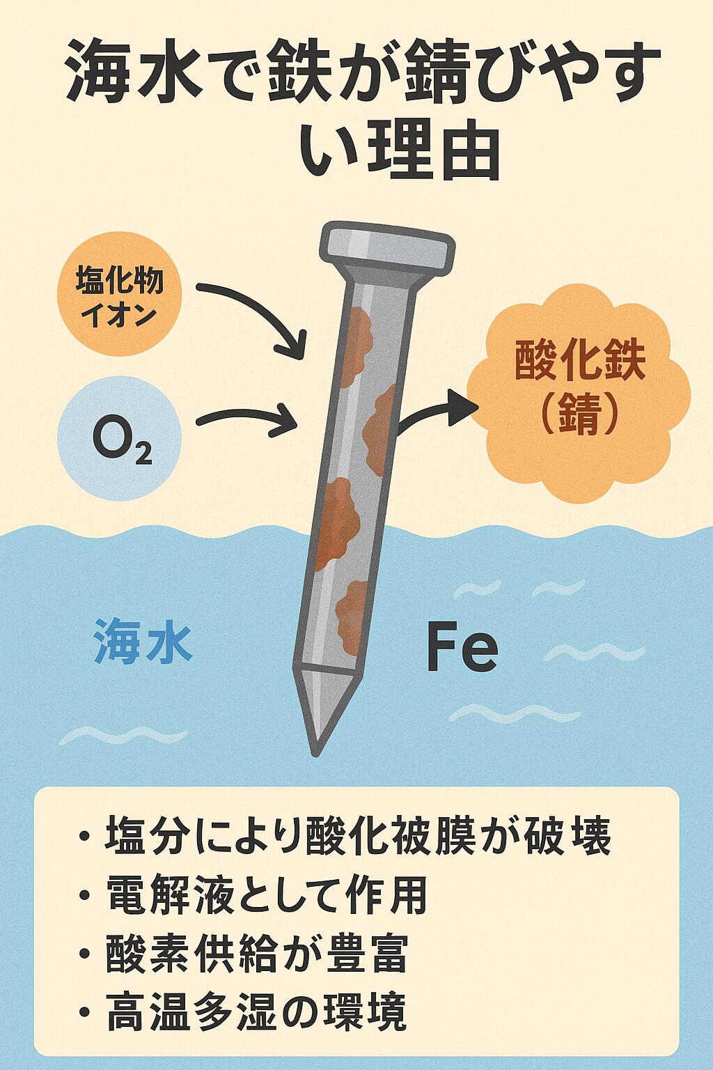 海水で鉄が錆びやすい理由を科学的に解説.釣太郎