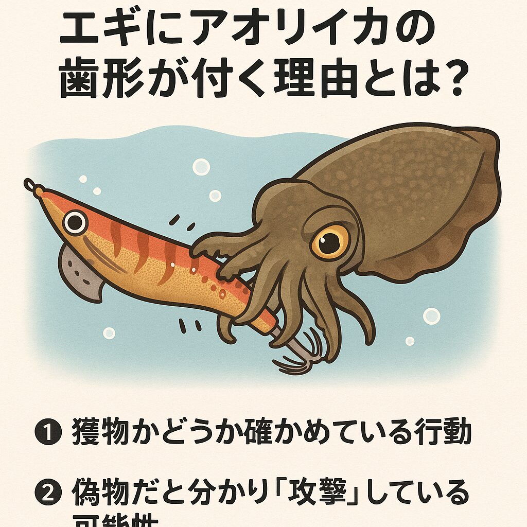 エギにアオリイカの歯形が残るのは、単なる捕食の一部ではなく、確かめる行動や怒りの表れでもあります。釣太郎
