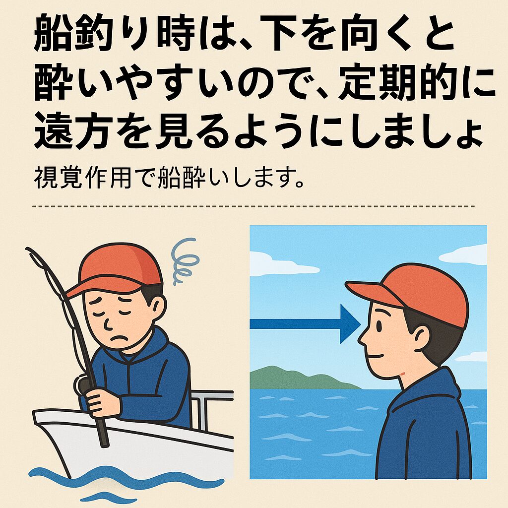 下を向き続けることで船酔いリスクは 20% → 60% と3倍近くに跳ね上がる。釣太郎