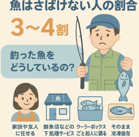釣り人の 約3〜4割は魚をさばけない と言われています。しかし、・家族や友人に任せる・鮮魚店のサービスを使う・おすそ分けするといった選択肢がある。釣太郎
