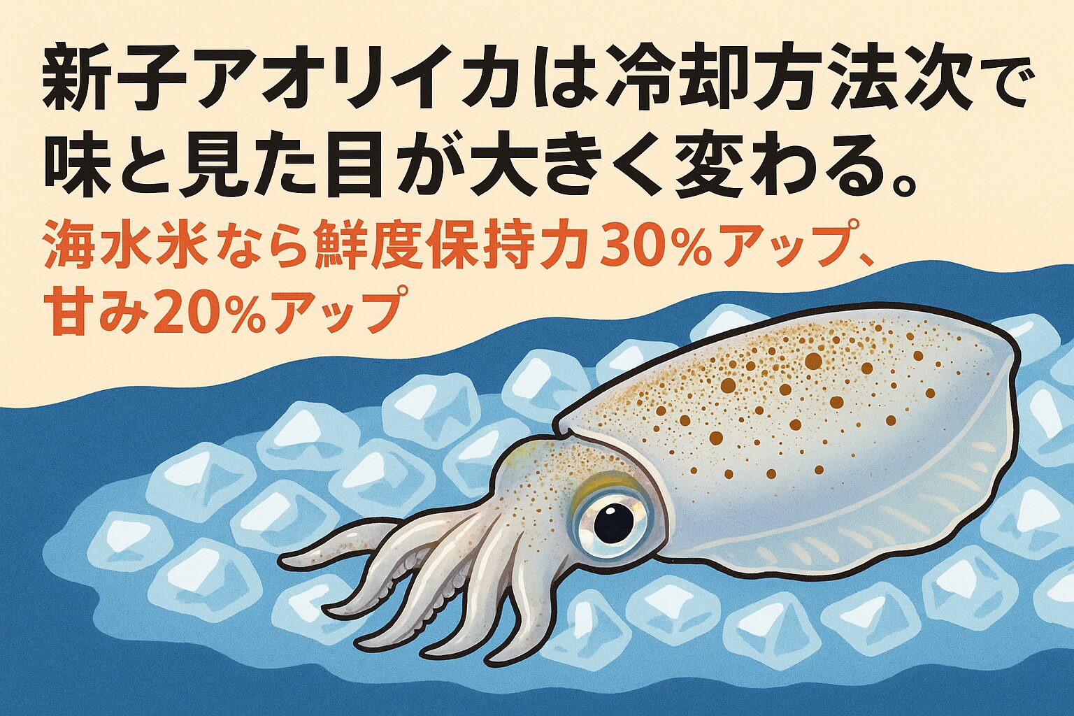 新子アオリイカは冷却方法で味と見た目が激変！海水氷なら鮮度30％・甘み20％アップ。釣太郎