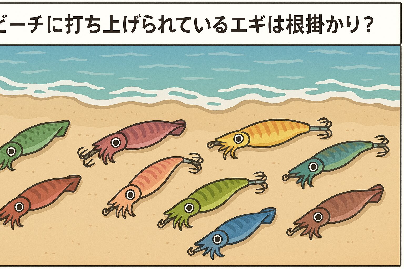 ビーチに打ち上げられたエギのほとんどは、釣り人が根掛かりやラインブレイクで失ったものです。釣太郎